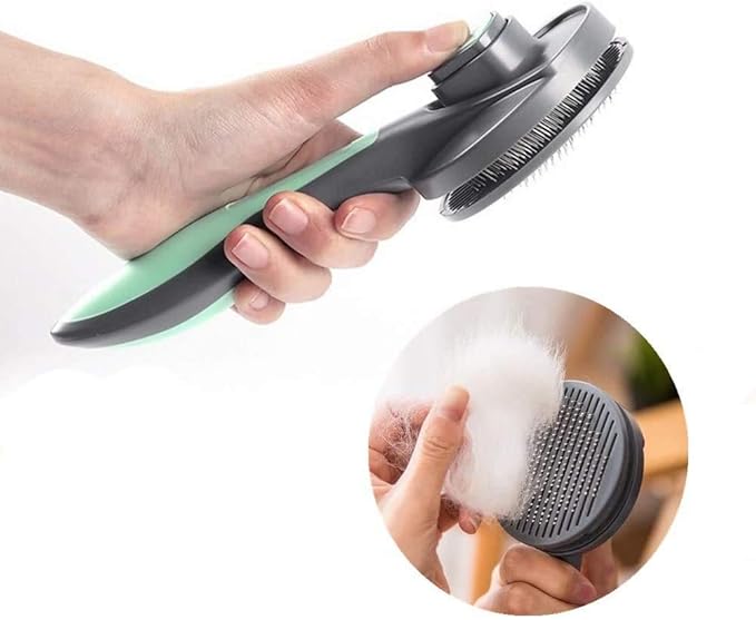 PAKEWAY Cat &amp; Dog Grooming Brush - Self Cleaning, Release Button, Kitten &amp; Pet Brush for Short, Medium &amp; Long Hair (Green)
