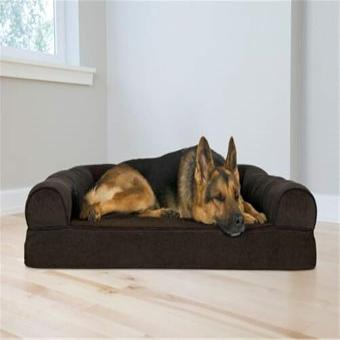 Furhaven Orthopedic Dog Bed for Large Dogs w/ Removable Bolsters &amp; Washable Cover, For Dogs Up to 95 lbs - Plush &amp; Suede Sofa - Espresso, Jumbo/XL