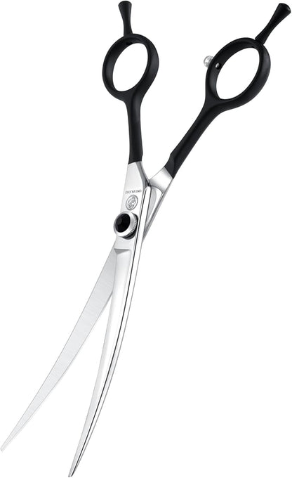 Dragon Creek 7" Upward Curved Dog Grooming Scissors - Safety Shears for Face &amp; Paws Trimming - Black