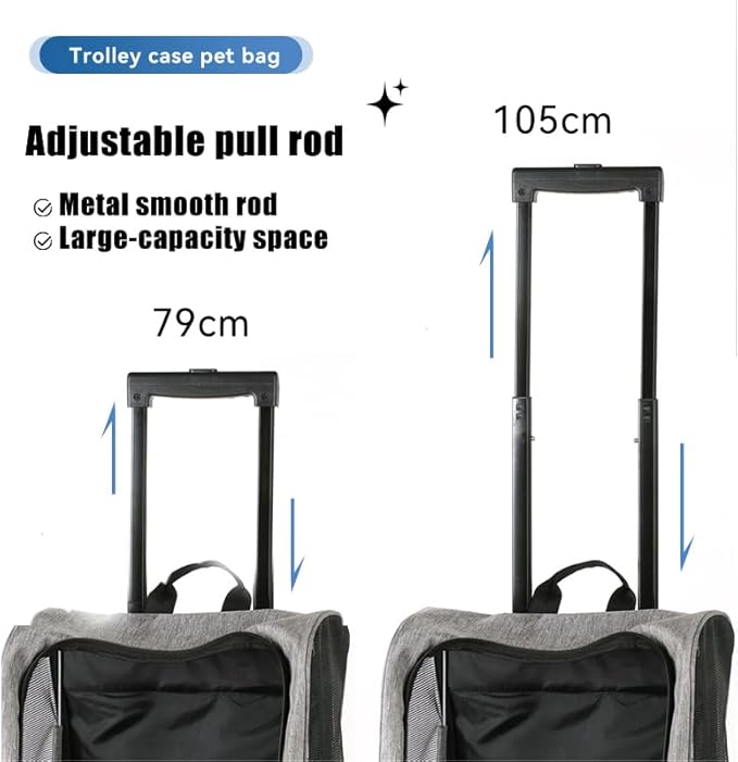 Pet Trolley Bag Cat Dog Travel Bag Portable &amp; Breathable Pet Carrier Backpack - Lightweight Dual-Shoulder Design for Easy Travel with Your Beloved Companion Scalable Pull Rod pet Bag (Grey)
