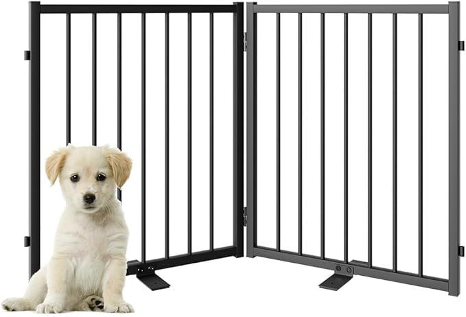 Full Metal Freestanding Dog Gate with Door, 24&
