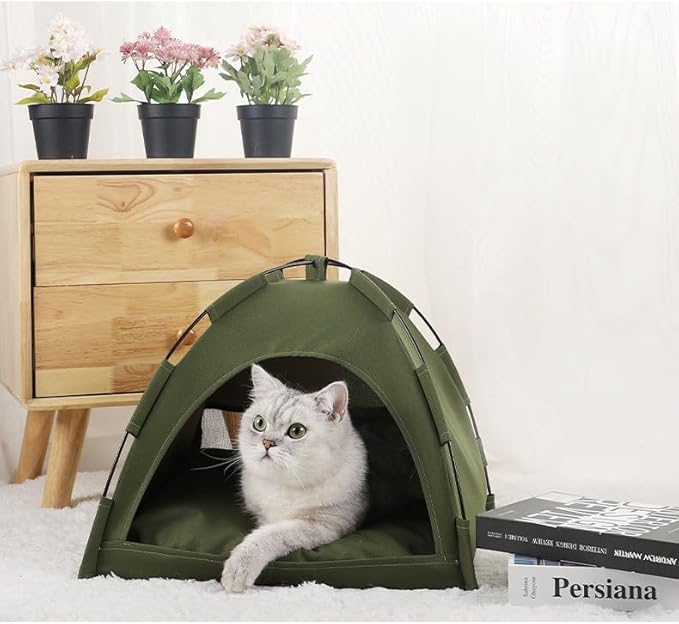 Cat Tent – Lightweight &amp; Breathable Waterproof Shelter Designed for Indoor/Outdoor Adventures, Giving Your pet Safe Outdoor Exploration Joy. (Olive Drab, 19.7×19.7in)