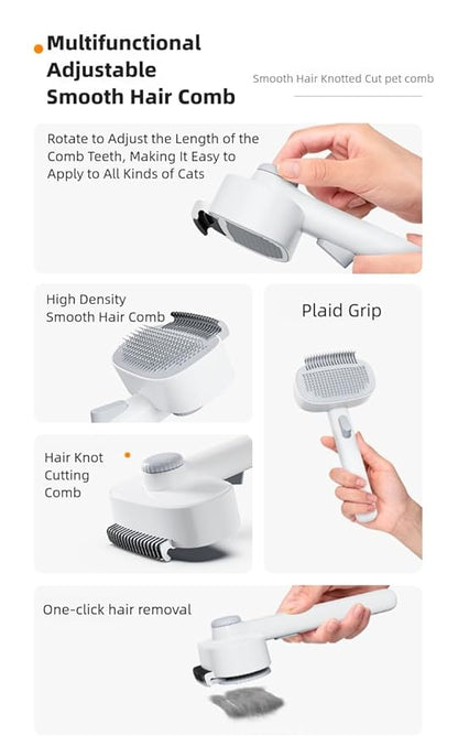 Adjustable Comb for Cats &amp; Dogs: 2-in-1 Deshedding Brush with Hair Removal Board, Dematting Tool for Long/Short Hair - Undercoat Rake &amp; Smooth Grooming Comb