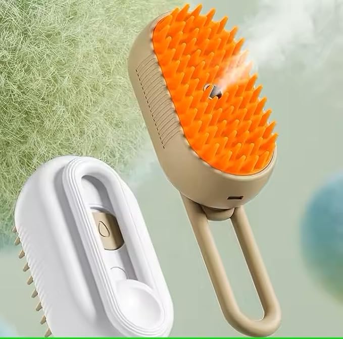Rechargeable Steam Pet Brush – Grooming &amp; Deshedding Tool With Adjustable Handle | Cordless &amp; Quiet (White)