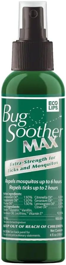 Bug Soother Max - Extra Strength Natural Gnat, Tick, and Mosquito Repellent, 4 fl oz Bug Spray Deterrent - DEET-Free - Safe for Adults &amp; The Environment - Made in USA