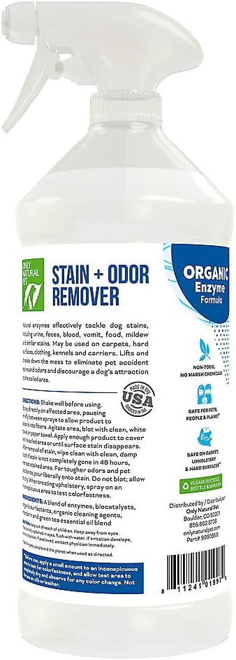 Only Natural Pet Enzyme Powered Stain &amp; Odor Eliminator - Professional Pet Urine Pee Cleaner Deodorizer For Dogs - Hardwood Floors Carpets Upholstery - Fresh Mandarin Orange &amp; Green Tea Scent - 32Floz