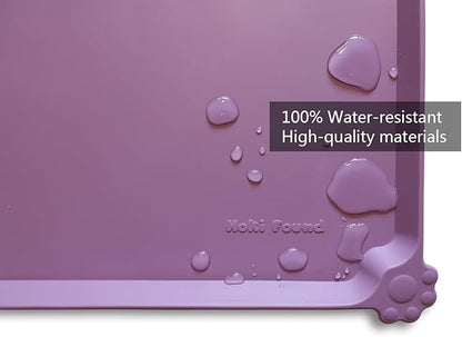 Hoki Found X-Large Silicone Pet Food Mats - Non-Slip Pet Dog Cat Bowl Placemats - Waterproof Food &amp; Water Mats for Carpet - Amethyst