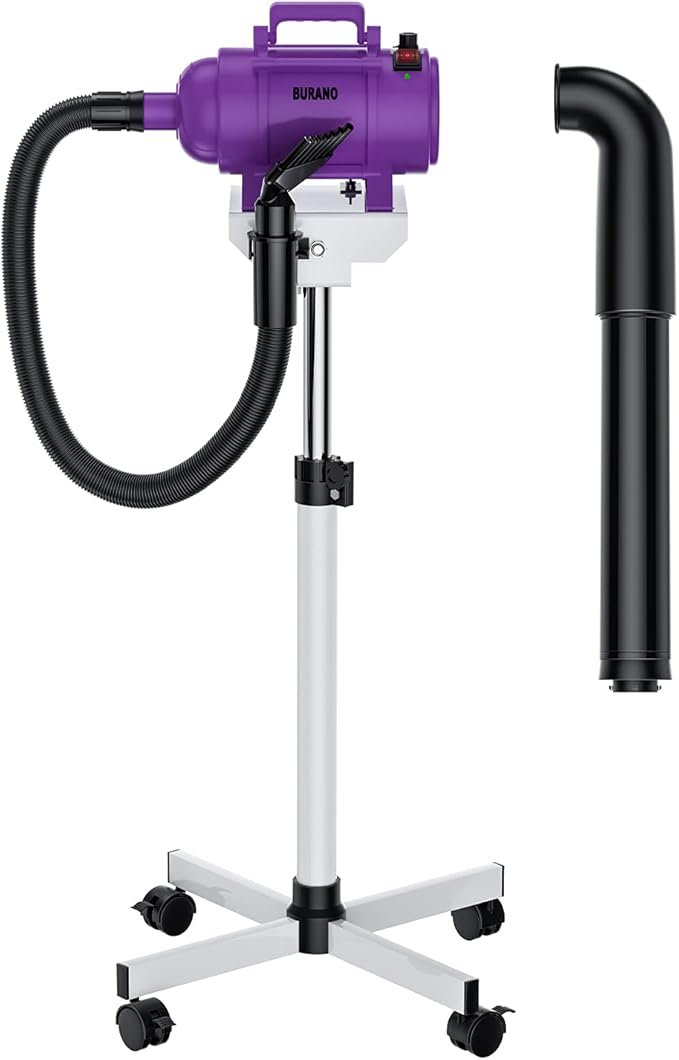 Burano Dog Dryer Stand, 4.3HP Variable Air Speed &amp; Heat Pet Dryer with Stand, High Velocity Dog Pet Stand Grooming Dryer, Fluffy Dry