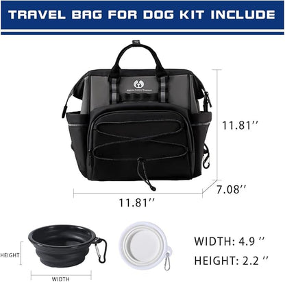 Dog Travel Bag, Airline Approved Pet Supplies Backpack, Dog Travel Backpack Accessories Set with 2 Silicone Collapsible Bowls and 1 Leash Clip for Camping, Road Trips &amp; Weekends Away（Black）