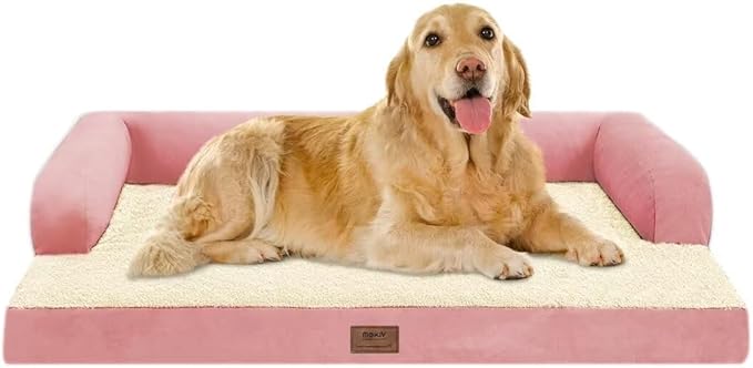 Large Dog Bed Orthopedic Washable Extra Pink XL XLarge Big Dog Bed with Washable Bolster &amp; Memory Foam Couch Sofa - Waterproof with Removable Cover
