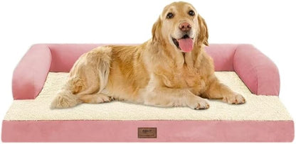 Large Dog Bed Orthopedic Washable Extra Pink XL XLarge Big Dog Bed with Washable Bolster &amp; Memory Foam Couch Sofa - Waterproof with Removable Cover