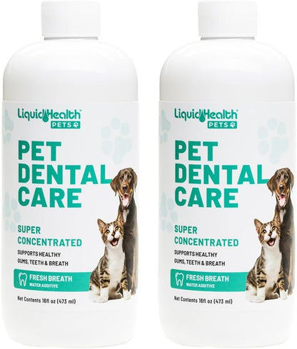 LIQUIDHEALTH Pet Dental Care Water Additive for Dogs &amp; Cats - Fast Acting Pet Bad Breath Freshener, Dog Mouth Wash, Animal Oral Dental Rinse, Plaque &amp; Tartar Teeth Cleaning Solution (2-Pack)