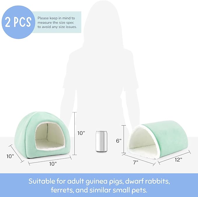 Guinea Pig Hideout and Tunnel Set, Soft Plush Bed &amp; Play Tunnel for Guinea Pigs, Rabbits, Ferrets, Small Animals - Washable Accessories for Resting, Hiding, Exercising