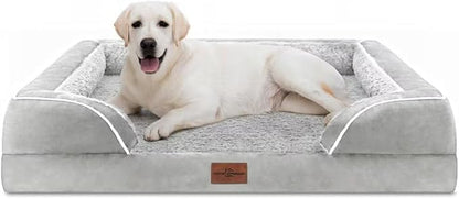 Comfort Expression Jumbo Dog Bed for Extra Large Dogs, Waterproof Orthopedic Large Breed Dog Beds, PV Washable Dogs Sofa Bed with Removable Cover &amp; Non-Slip Bottom(Jumbo,Grey White)