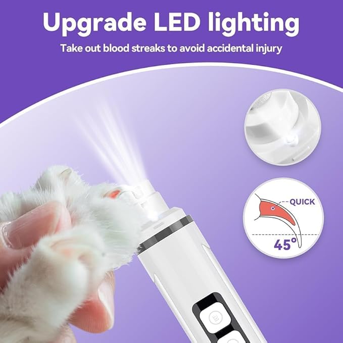 Dog Nail Grinder Quiet-2025 Release Ultra-Quiet Dog &amp; Cat Nail Grinder with LED Light &amp; Battery Display - Painless Nail Trimmer for Small to Large Pets, Thick Nails, and Sensitive Paws