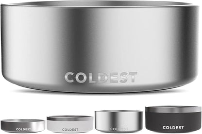 Coldest Dog Bowl - Anti Rust Metal, Non Slip, 3 Layers Insulated Stainless Steel Dog Bowls - Spill Proof &amp; Heavy Duty - Water Bowl for Dogs, Cats, Dish Washer Safe (64 oz, Polished Stainless Steel)