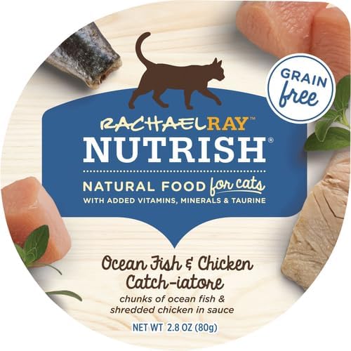 Nutrish Rachael Ray Grain Free Wet Cat Food Ocean Fish &amp; Chicken Catch-iatore, 2.8 oz. Cup, 24 Count
