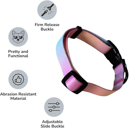 HILLBERRY Dog Collar and Leash Set Adjustable Rainbow Pink Purple Blue Puppy Pet Essentials and Supplies - Size XS