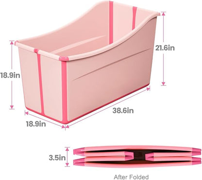 Portable Dog Bathtub for Large Dogs - 48.4Gal Foldable Pet Wash Station with Drain Plug, Insulated &amp; Non-Slip Design for Indoor/Outdoor Bathing, Grooming, Camping（Pink）