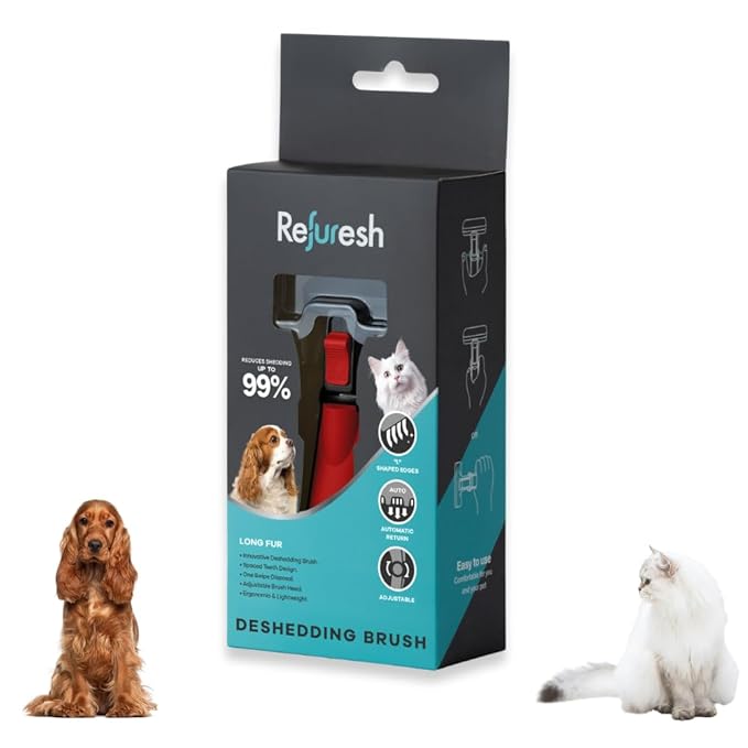 Deshedding Dog Brush for Long Hair (Small,Red) – Gentle Deshedding tool for Dogs &amp; Cats – Reduces shedding, without damaging topcoat. Removes Loose Fur &amp; Dead Undercoat.