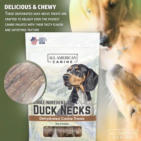 6 Natural Duck Neck Dog Treats – Single Ingredient, Dehydrated &amp; Chewy – Low-Fat, High-Protein Training Reward – Made in USA