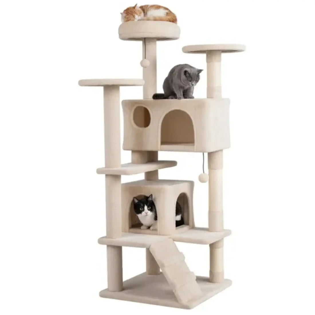 52 Inch Cat Tree Tower with Condos and Perches Beige