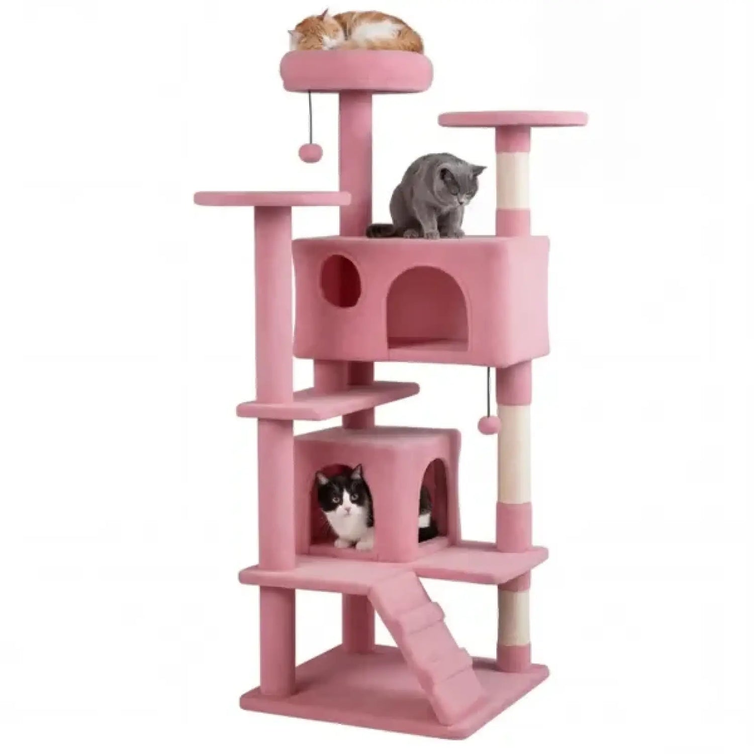 52 Inch Pink Cat Tree Tower with Condos and Perches