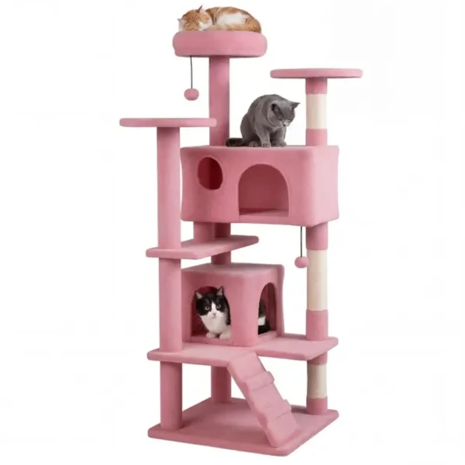 52 Inch Pink Cat Tree Tower with Condos and Perches