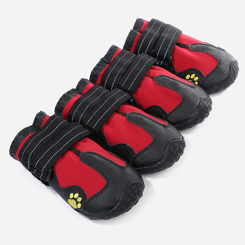 Dog Waterproof Rubber Boots 4-Pack — Black &amp; Red, Sizes 1–8