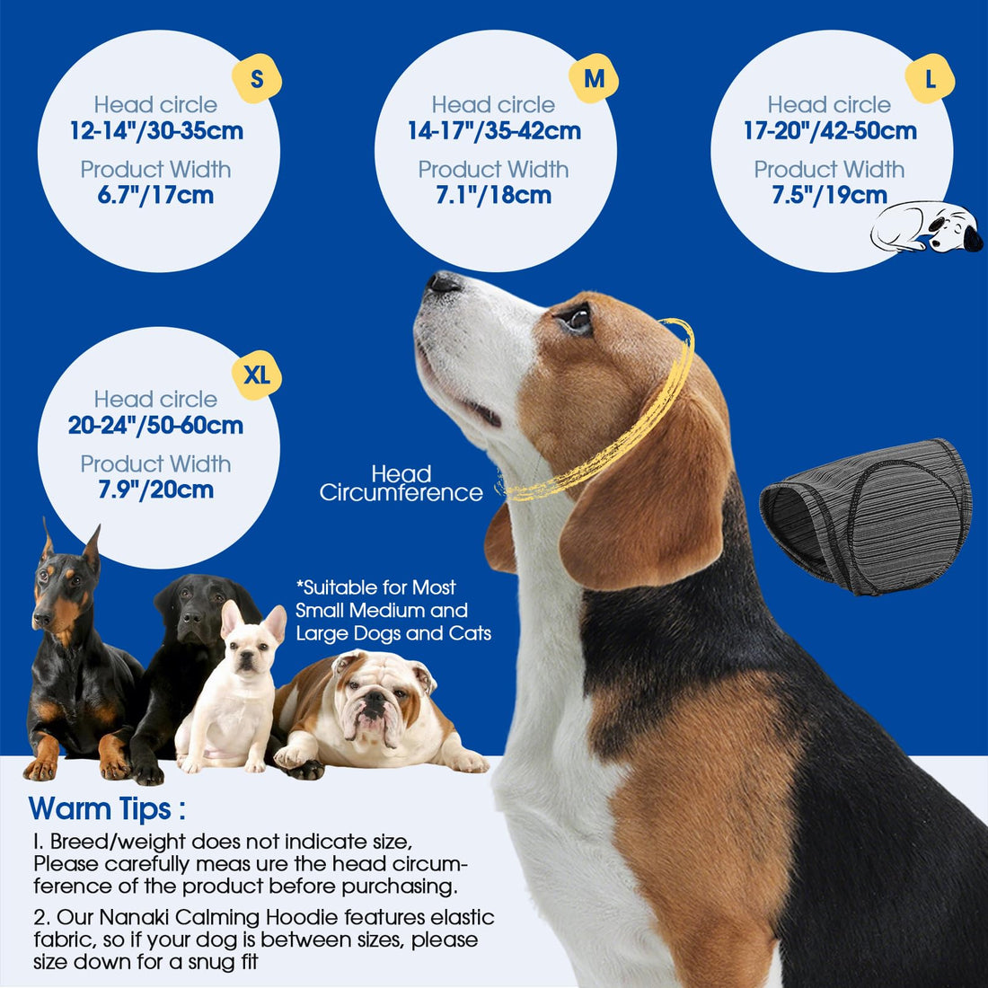 Soft Dog Ear Cover For Loud Noises,Thunderstorm&amp;Fireworks-Dog Ear Wrap Hematoma For Ears Surgery Recovery Prevent Shaking, Scratching-Dogs Head Cover For Bathing, Grooming, Rainy Walks,Swimming
