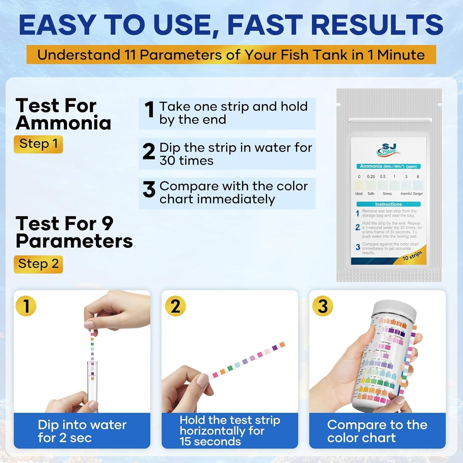 Aquarium Test Strips 11 in 1 Water Test Kit 950 Tests Ammonia pH Fish Tank