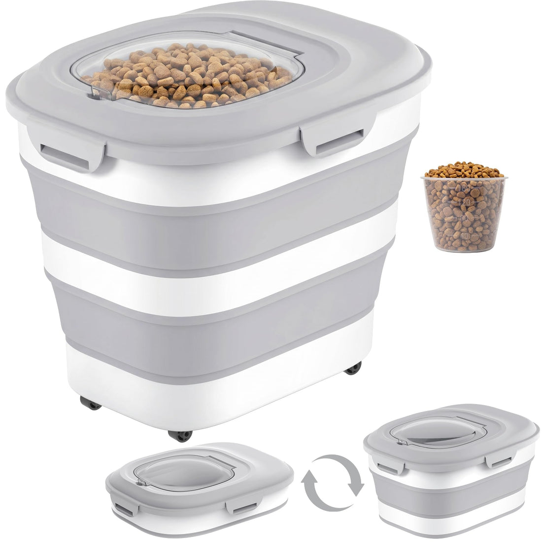 Dog Food Storage Container With Wheels, Collapsible Pet Food Storage Container With Clear Window, Measuring Cup &amp; Scoop, BPA Free Cat Food Container For Rice, Flour, Grain, Bird Seed