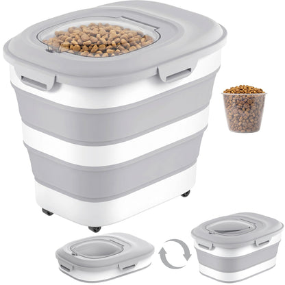 Dog Food Storage Container With Wheels, Collapsible Pet Food Storage Container With Clear Window, Measuring Cup &amp; Scoop, BPA Free Cat Food Container For Rice, Flour, Grain, Bird Seed