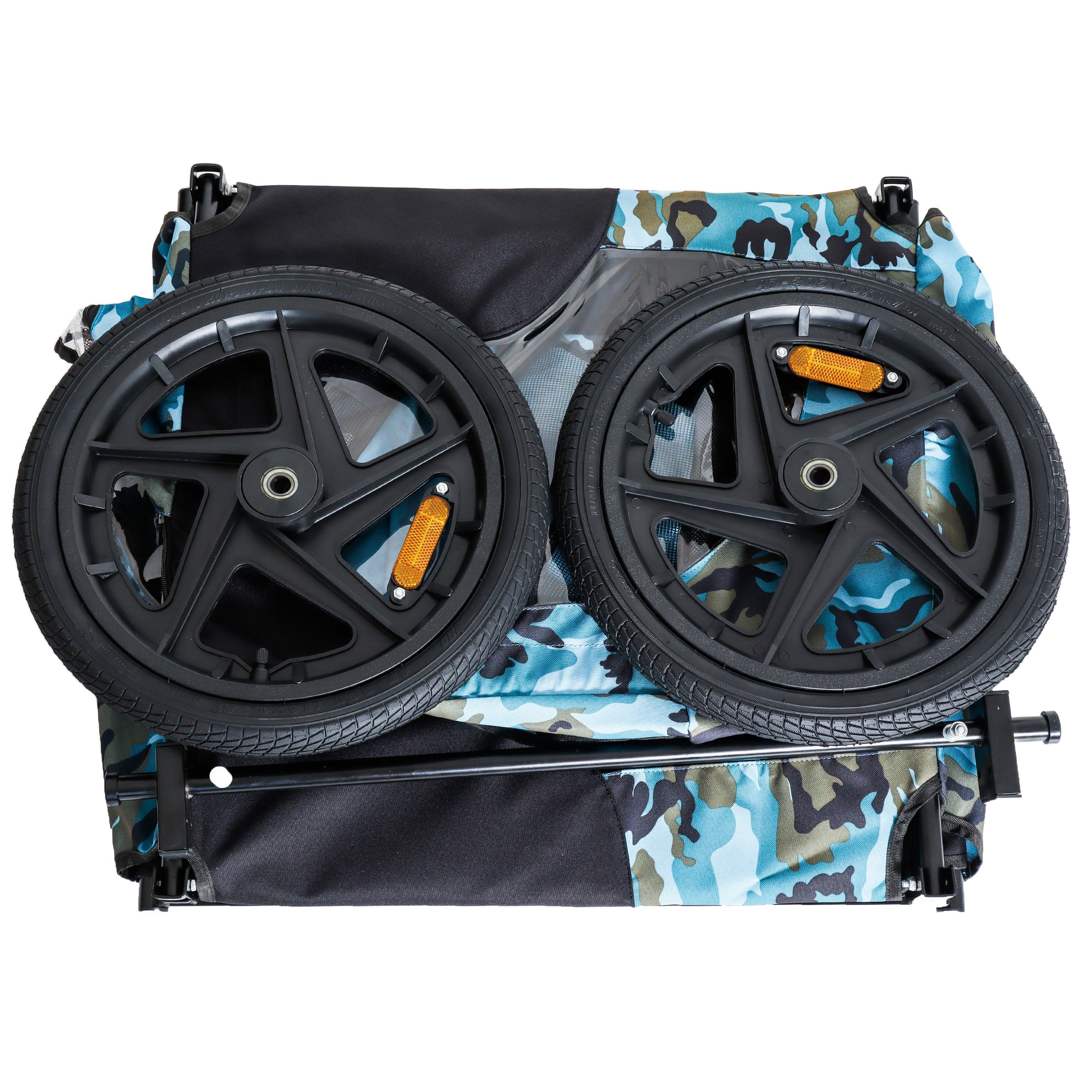 Outdoor Heavy Duty Collapsible Pet Bike Trailer with 16-Inch All-Terrain Wheels &amp; Universal Hitch – Foldable Dog/Cargo Carrier Cart for Bicycles, blue+black