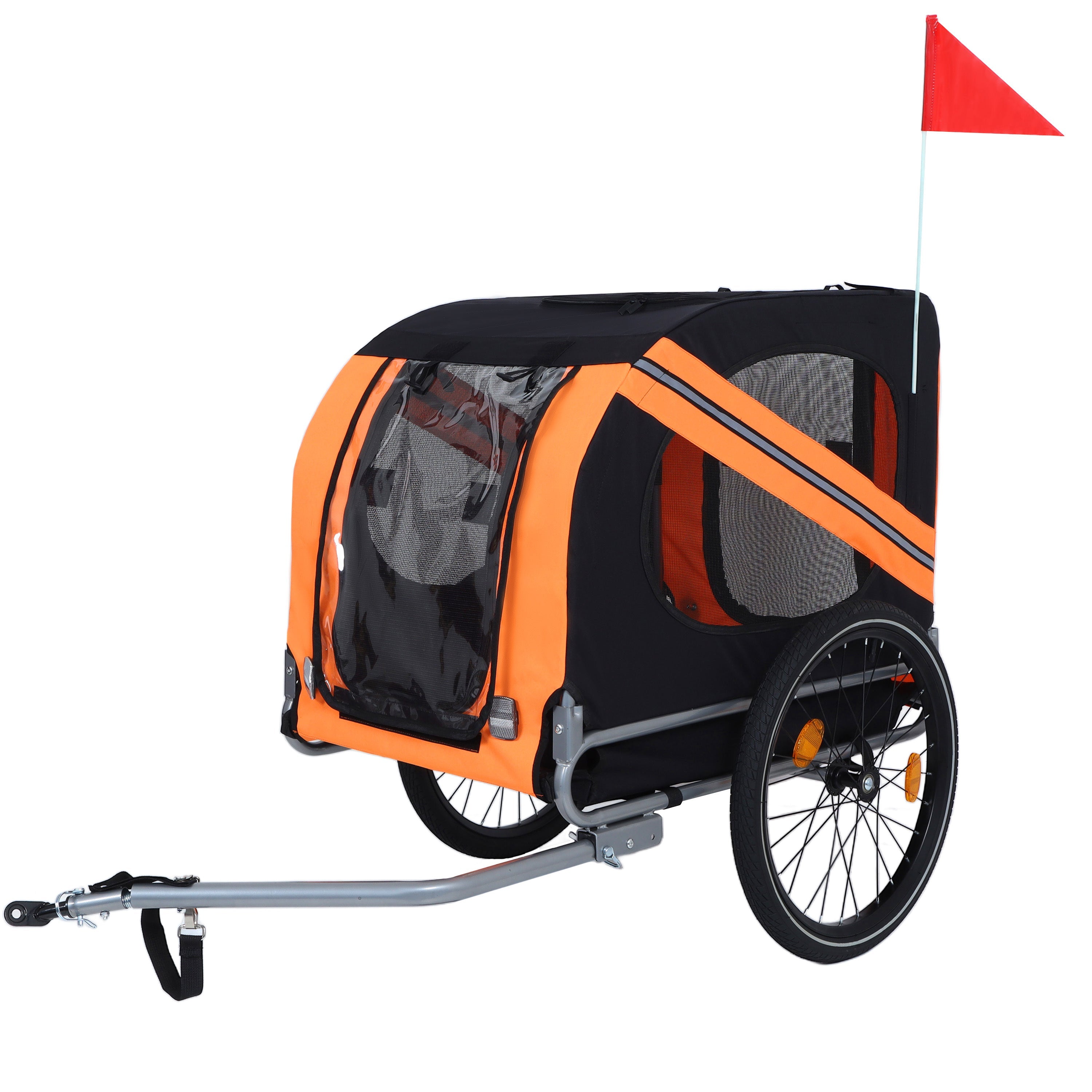 Large Folding Bike Trailer for Dogs – 66LB Capacity All-Terrain Pet Carrier, Durable Steel Frame for Cycling, Jogging, Camping &amp; Outdoor Adventures, Black-Orange
