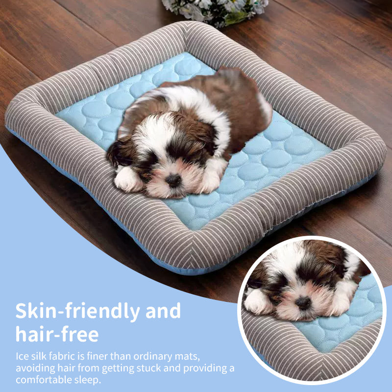 Cooling pet mats for dogs &amp; cats (puppies/kittens): ice silk, breathable, soft summer pads in pink/blue.