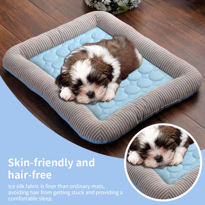 Cooling pet mats for dogs &amp; cats (puppies/kittens): ice silk, breathable, soft summer pads in pink/blue.