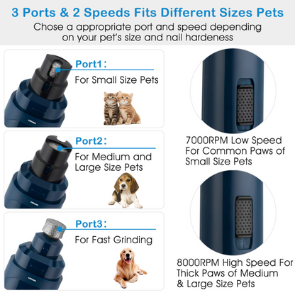 Dog Nail Grinder 2 Speeds Quiet USB Rechargeable Pet Nail Grinder Professional Pet Nail Trimmer Cordless Paws Grooming &amp; Smoothing Claw Care for Small