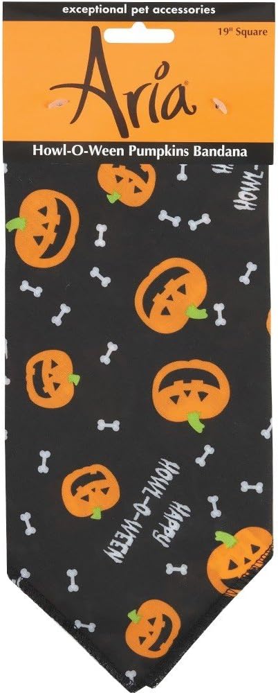 Aria Halloween Dog Bandana 19" Pumpkin &amp; Bone Design Howl-O-Ween Pet Accessory