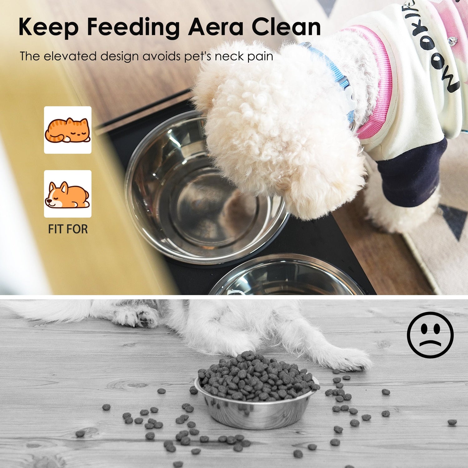 Feeding Station with 1 Storage Cabinets, Pet Feeding Station with 2 Elevated Dog Bowls, Side Hooks, Anti-tip Kit, Hidden Pet Feeder Station for Feeding &amp; Watering, Black