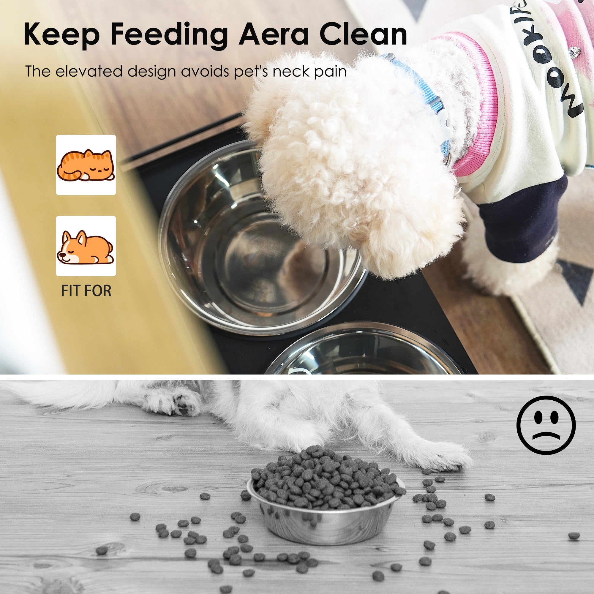 Feeding Station with 1 Storage Cabinets, Pet Feeding Station with 2 Elevated Dog Bowls, Side Hooks, Anti-tip Kit, Hidden Pet Feeder Station for Feeding &amp; Watering, Black