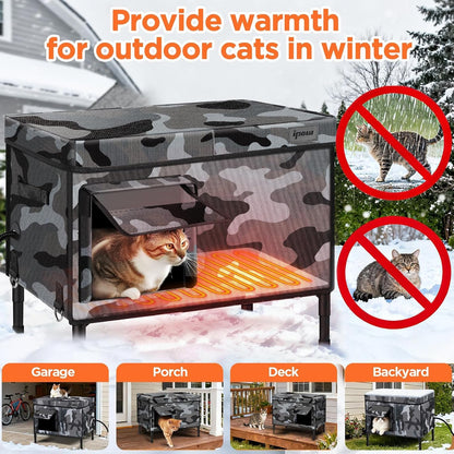 Heated Outdoor Cat House Waterproof Insulated Shelter Medium XL