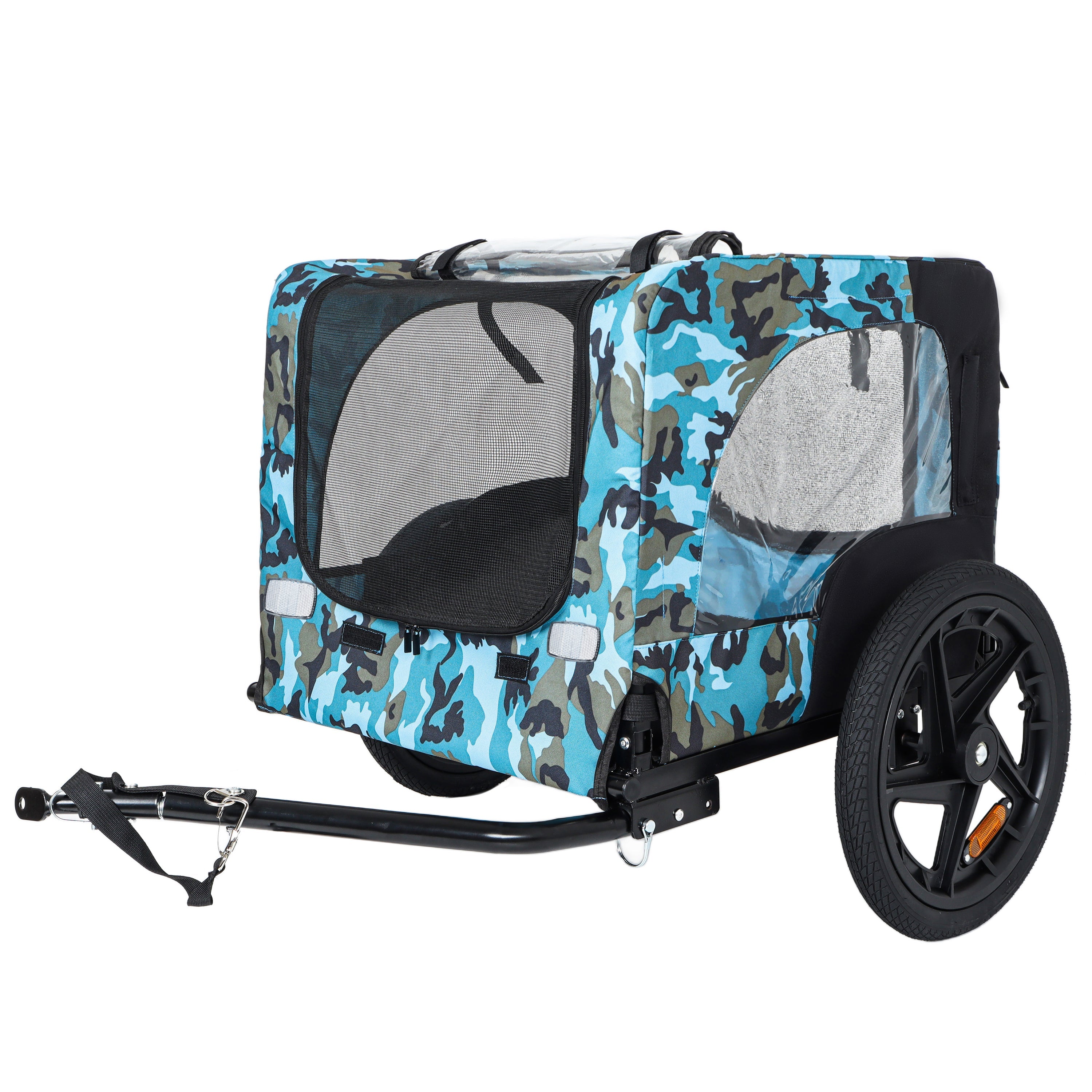 Outdoor Heavy Duty Collapsible Pet Bike Trailer with 16-Inch All-Terrain Wheels &amp; Universal Hitch – Foldable Dog/Cargo Carrier Cart for Bicycles, blue+black