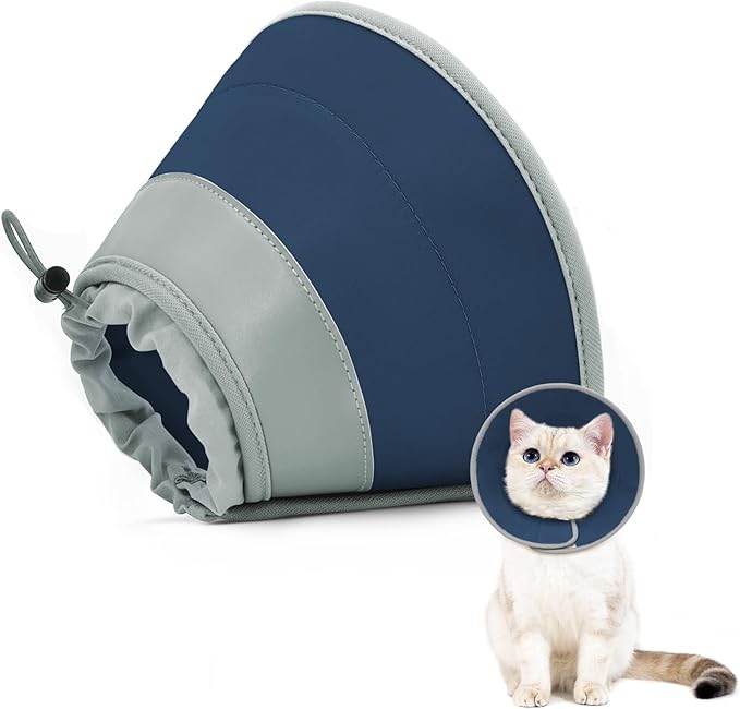 Cat Cone Collar Soft to Stop Licking, Adjustable, Foldable Lightweight Kitten Cones After Surgery Recovery for Cats &amp; Kittens, Cat Cone Alternative (Solid Blue, M)