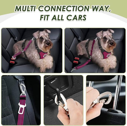 Lukovee Dog Seat Belt for Car, Adjustable Dog Car Harness for Large Medium Small Dogs, Soft Padded &amp; Breathable Mesh Dog Seatbelt with Car Strap and Carabiner(Rose Double Clip,X-Small)