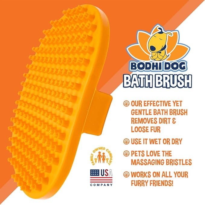 Bodhi Dog Shampoo Brush - Pet Grooming &amp; Bath Supplies for Dogs and Cats - Bath Brush for Long &amp; Short Hair - Premium Scrubber for Shower, Bathing &amp; Massage (One Pack, Orange)
