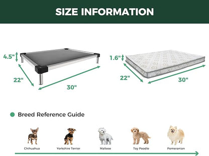 FXW TitanNest Chew-Proof Elevated Dog Bed, Raised Cot for Indoor/Outdoor/Camping Use, Durable &amp; Washable Padded Pet Bed with Exclusive Cover for Extra-Small Dogs, 30.0" L x 22.0" W x 4.5" H, Gray