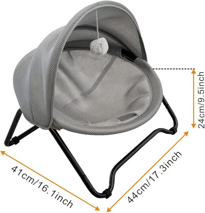 Cat Bed Cat Hammock Bed Elevated cat Bed, Comfortable and Breathable Pet Bed with Awning and Plush Toy, No-Tools Assemble, Cover Removable and Washable, Suitable for Indoor and Outdoor Use