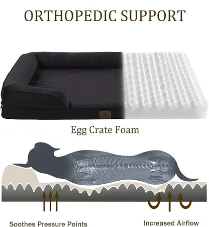 Bedfolks Orthopedic Dog Bed, Waterproof Dog Sofa Bed for Small Dogs &amp; Cats, Egg Foam Pet Couch Bed with Removable Washable Cover and Nonslip Bottom, Black