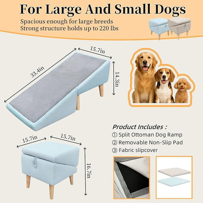 Split Ottoman Dog Ramp, Folding Pet Ramps Stairs for Couch, Pet Ramps Stairs for Small and Large Dogs, Holds up to 220 lbs (Beige - 2 Pads &amp; 2 Covers, One Size)